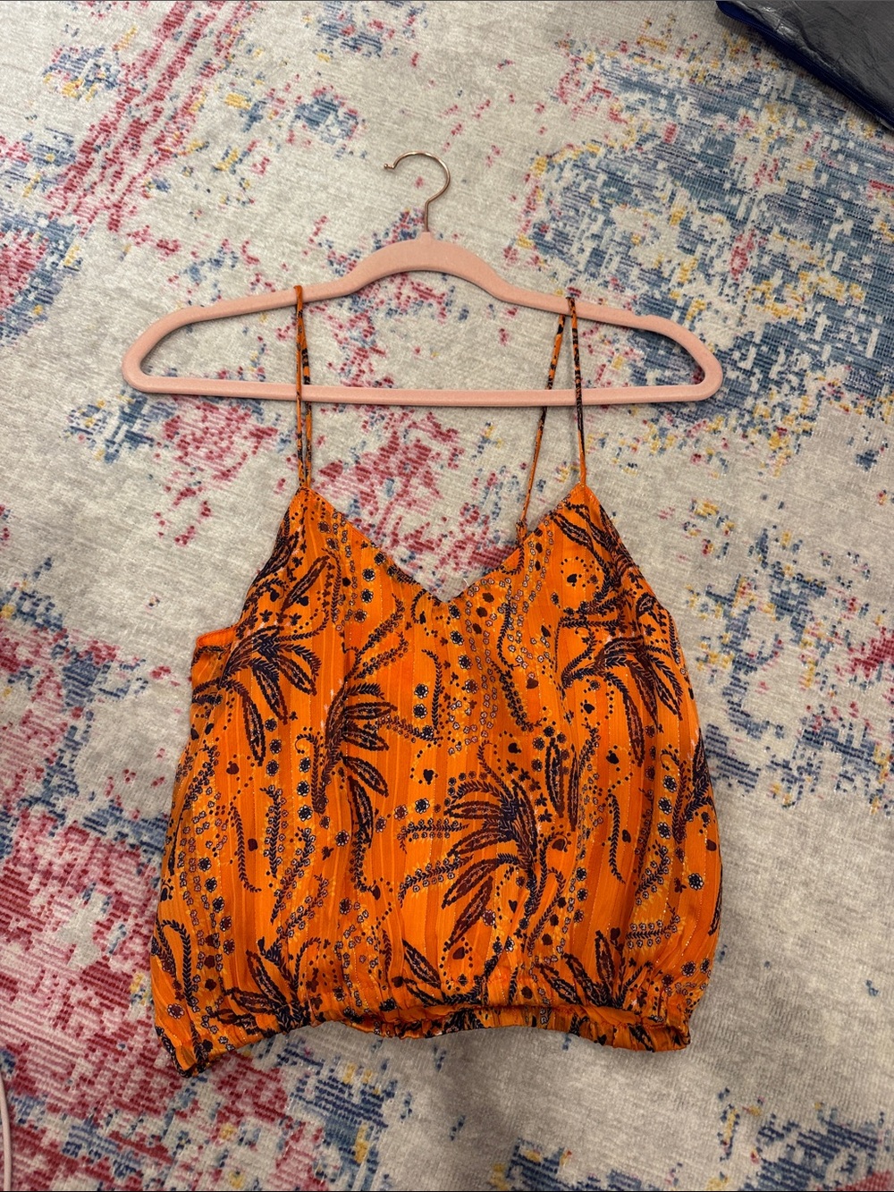Vibrant Orange Printed Spaghetti-Strap Cami Top
